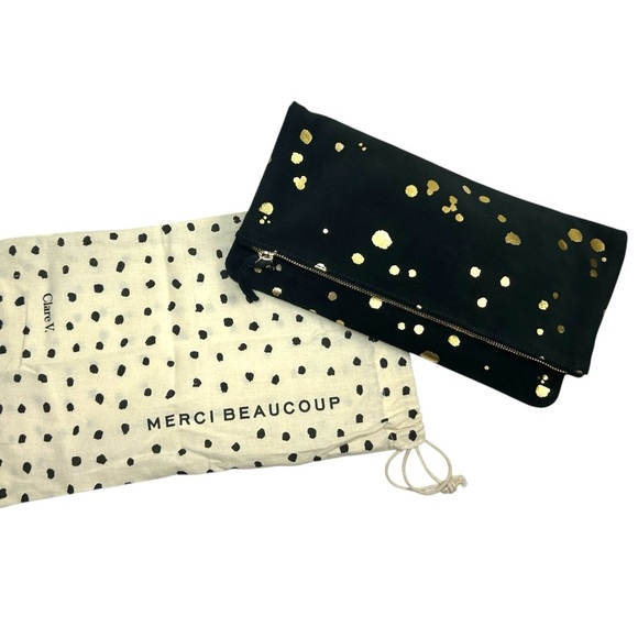 Clare V. - Women’s ‘Margot’ Fold-Over Suede Clutch Bag in Black, Gold, One Size - Picture 11 of 12